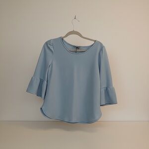 Blue blouse with 3/4 length bell sleeves -Size L